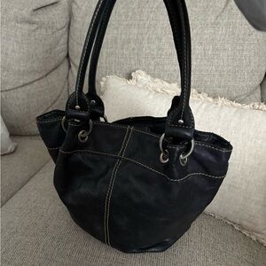Black Tignanello Leather Tote Bag with Contrast Stitching